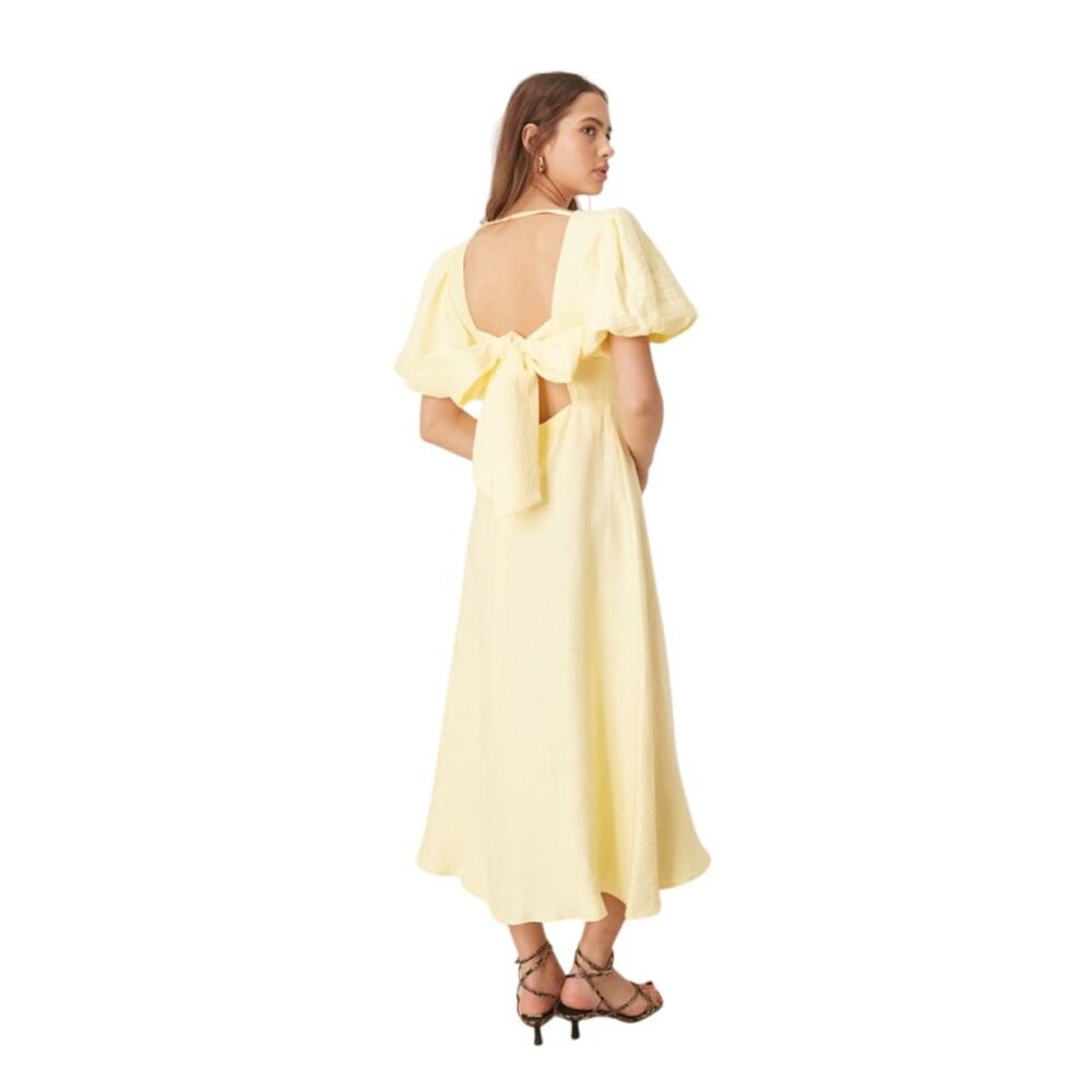 NWT Nobody's Child‎ Women's Zola Puff Sleeve Midi Dress Yellow Size 12 Petites